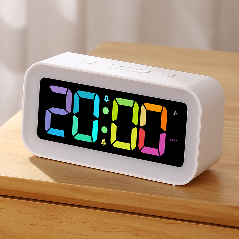 2026 New RGB Colorful Seven-Color Small Night Light Student Alarm Clock Desktop Night Light Clock