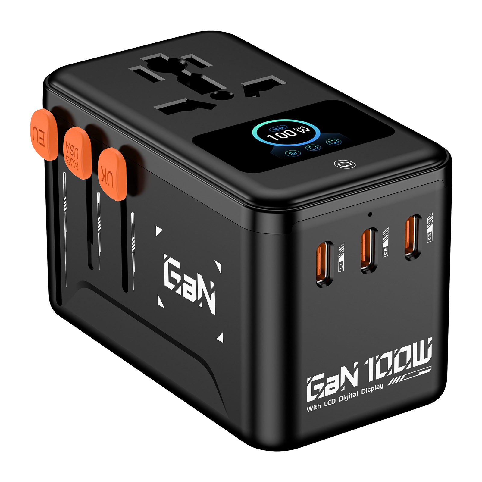 PD100W Digital Display Animation Global Travel GaN Fast Charging Converter Socket Display Adapter Plug