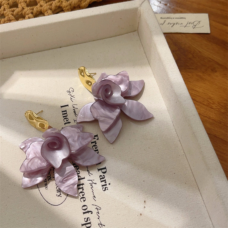 Gardenia White Coffee Flower Earrings Niche Exaggerated Petal Ear Accessories