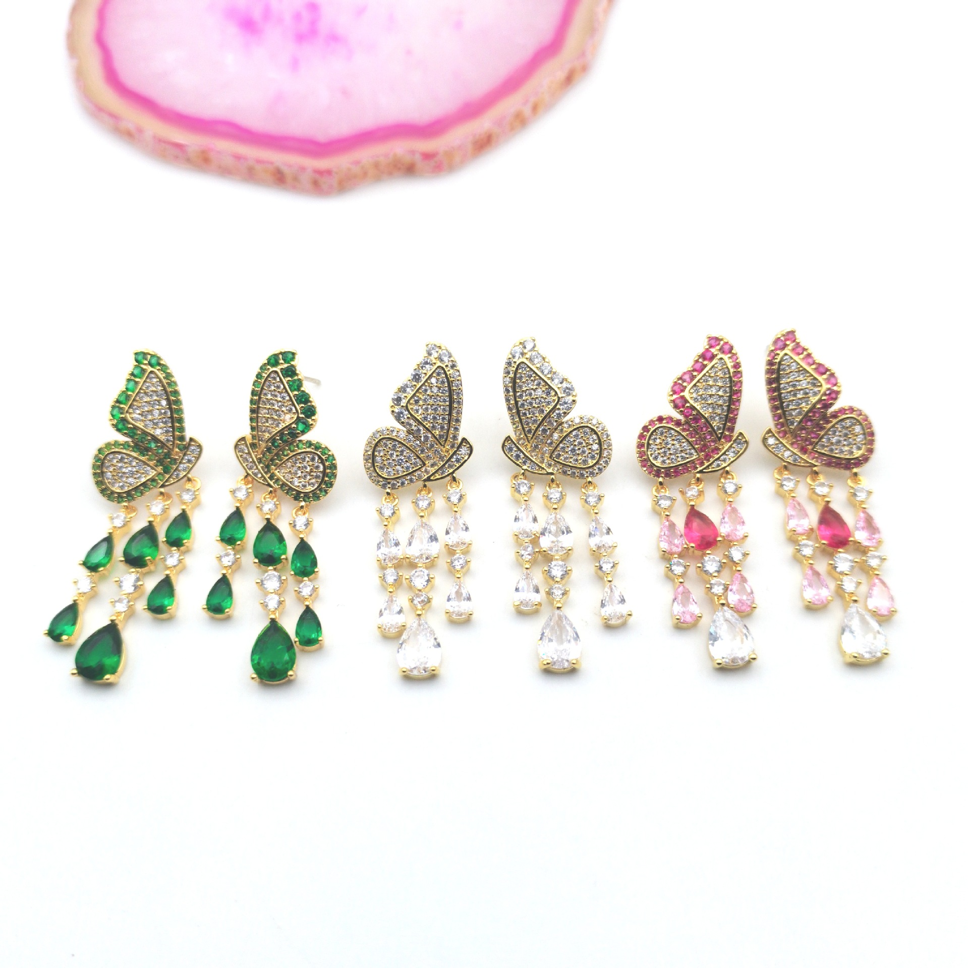 New butterfly wing waterdrop tassel micro-set earrings luxury elegant evening dress ear accessories