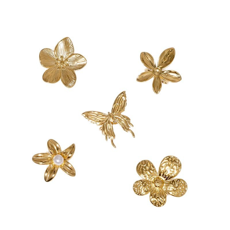 Exaggerated flower butterfly love geometric open stainless steel ring women