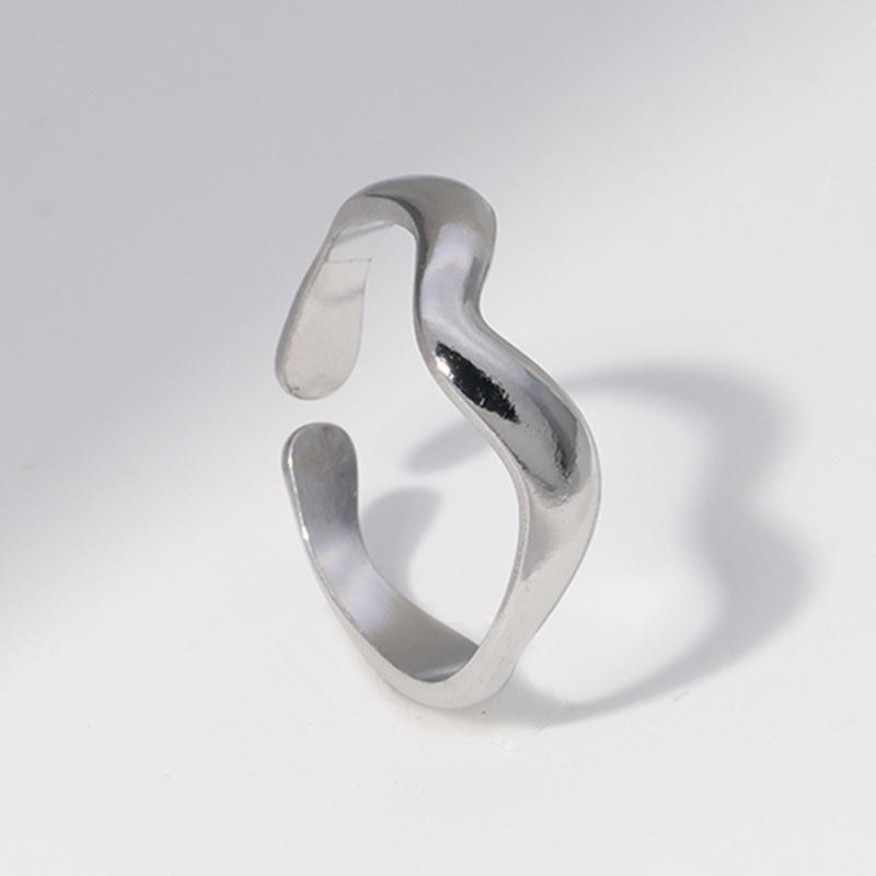 Simple wave titanium steel open ring women sense ring stainless steel pinky ring