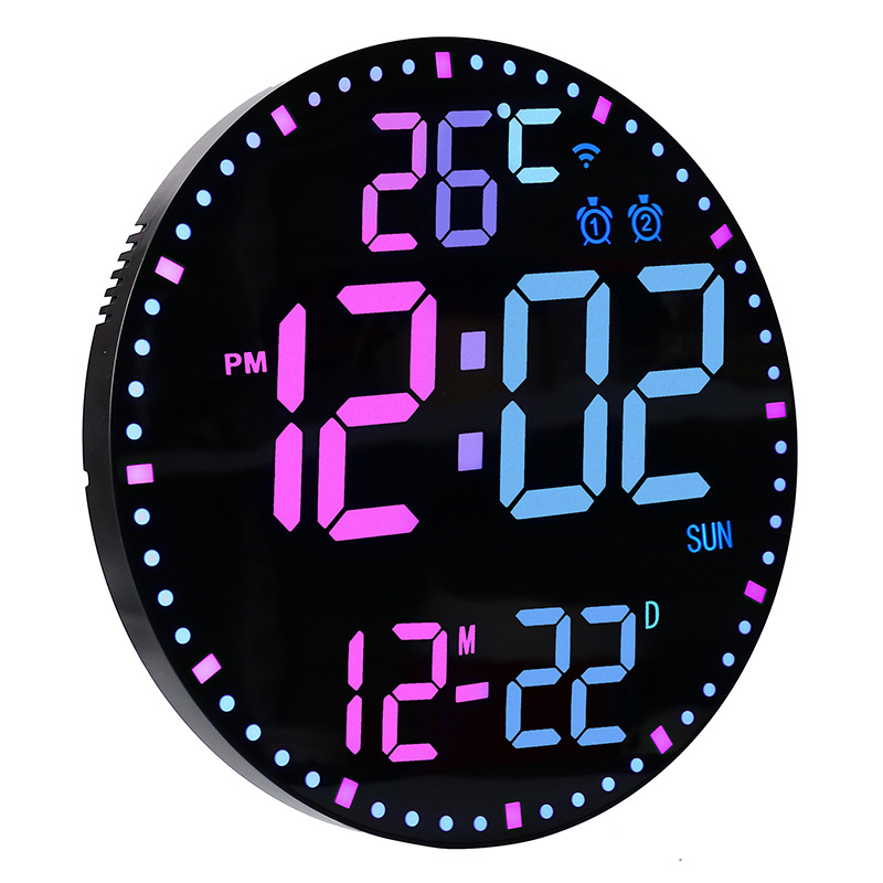 12-inch RGB colorful LED wall clock, simple living room clock, home use, remote control, timer, night light electronic clock