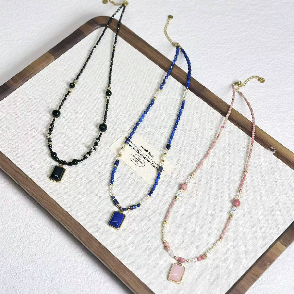 Original Design Extended Sweater Chain Black Spinel Agate Beaded Necklace Crystal Freshwater Pearl Lapis Lazuli Necklace