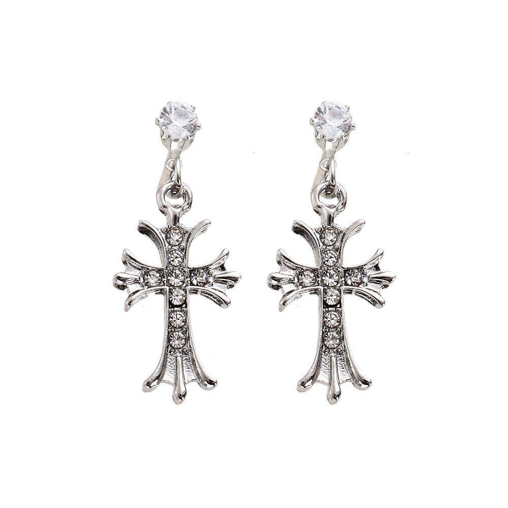 New Chinese Style Cross Earring Pendant Rhinestone Simple Cross Earrings for Women