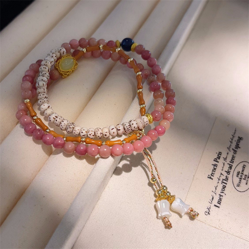 Fresh Natural Turquoise Freshwater Real Pearl Rose Quartz Necklace Contrast Color Collarbone Chain Simple Necklace