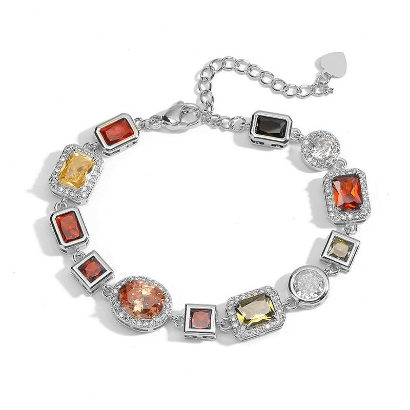 Geometric Inlaid Colorful Diamond Choker Necklace, Bracelet, and Necklace Set in Palace Style