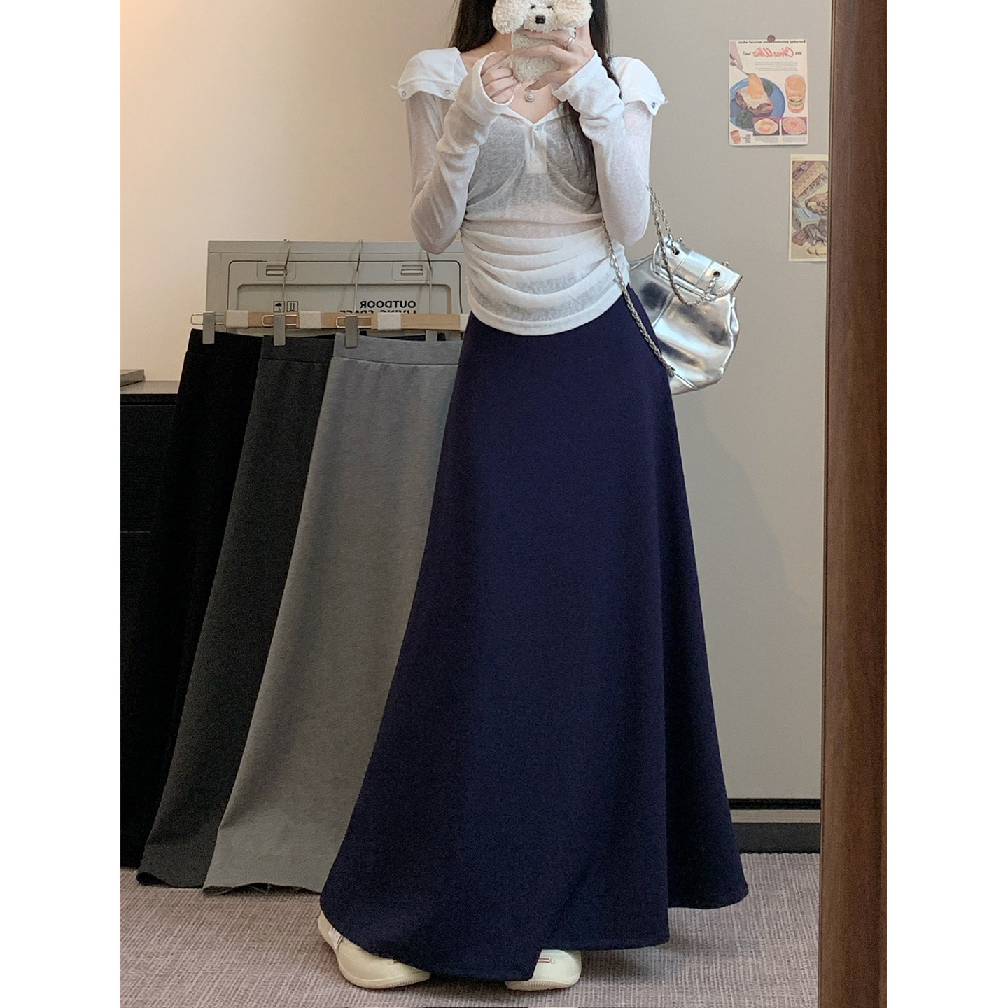 Muzilian Spring/Summer New High-Waist Wind Half Skirt Women Casual Midi Skirt Women