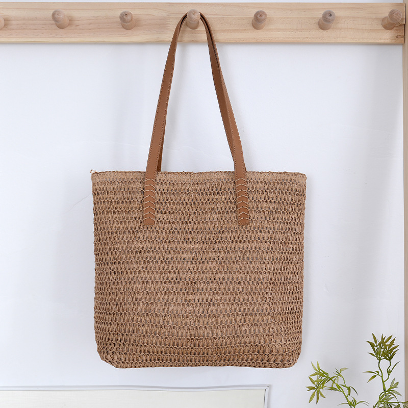 New handmade woven machine-woven bag, shoulder straw bag, casual women's bag, beach bag