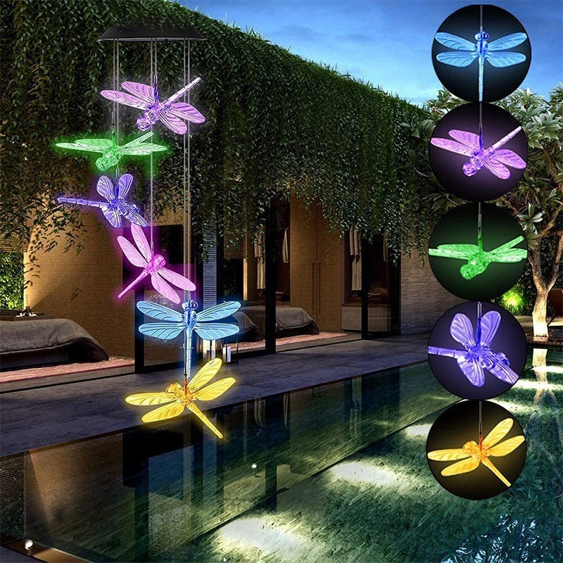 Solar Wind Chime Courtyard Decorative Light Color Changing Balcony Outdoor Waterproof Hanging LED Hummingbird Light String