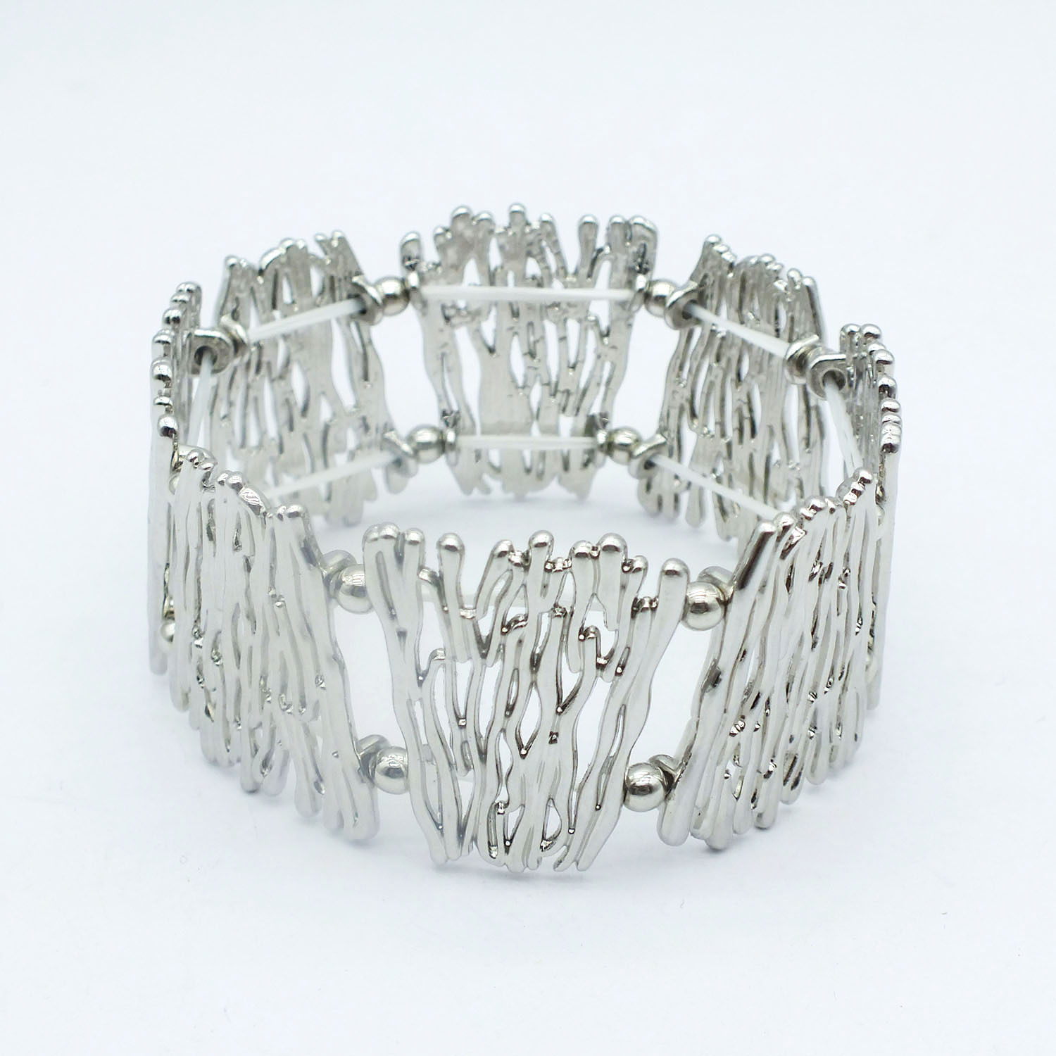 B655 Accessories Women's Hollow Silver Plated Elastic Bracelet