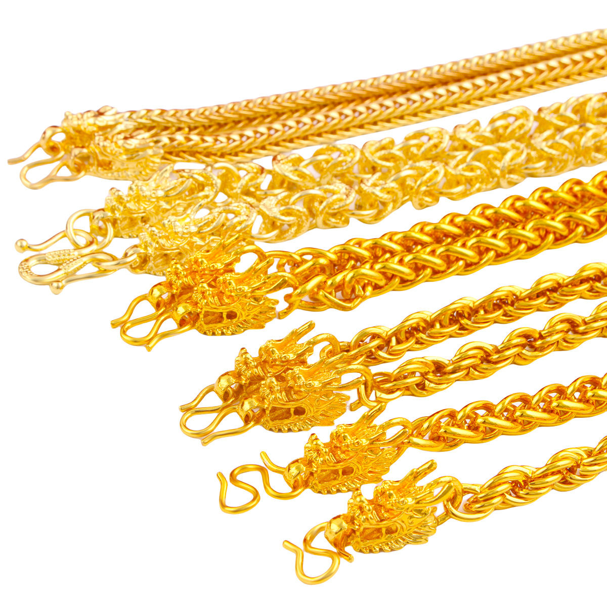 Gold-plated necklace bracelet set dragon head twist snake bone fox tail bold imitation sand gold Vietnam