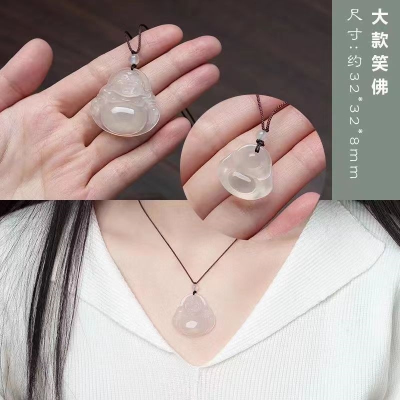 New Ice Seed Horse Material White Chalcedony Pendant Peace Button Auspicious Cloud Lock Ice Transparent No Event Pendant Live Broadcast