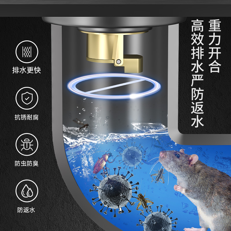 Floor drain gun gray all-copper floor drain core 304 stainless steel shower room washing machine sewer insect-proof large flow anti-odor