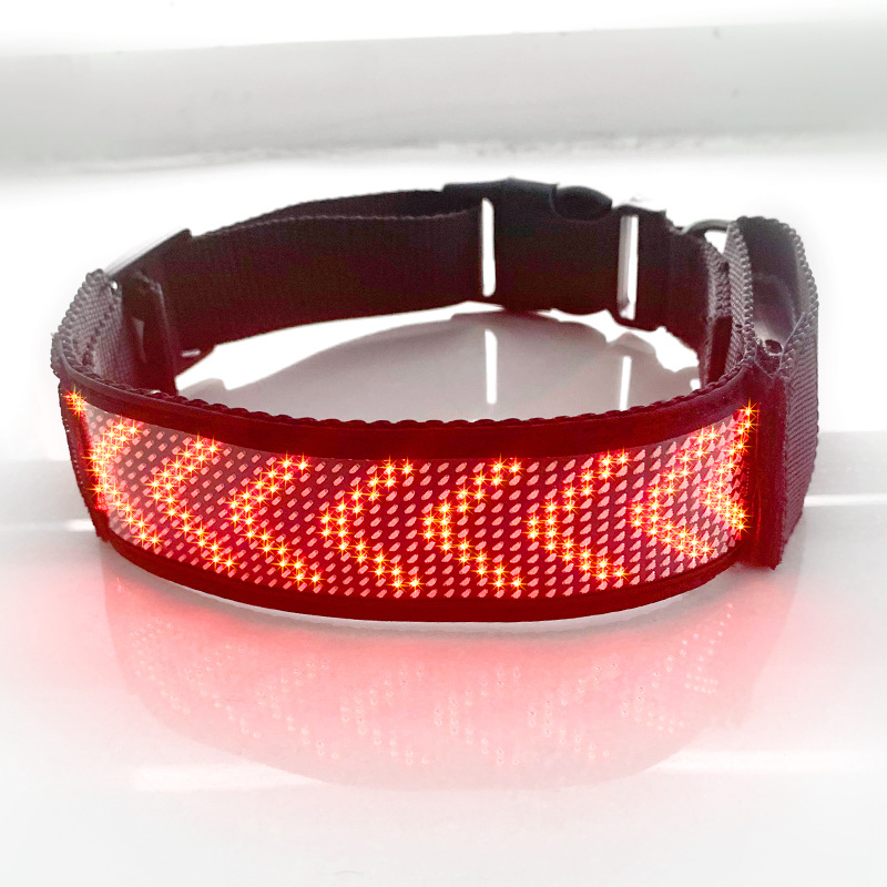 LED Display Pet Collar, Mobile-Controlled Monochrome Collar and Leash, Glowing LED Dog Collar