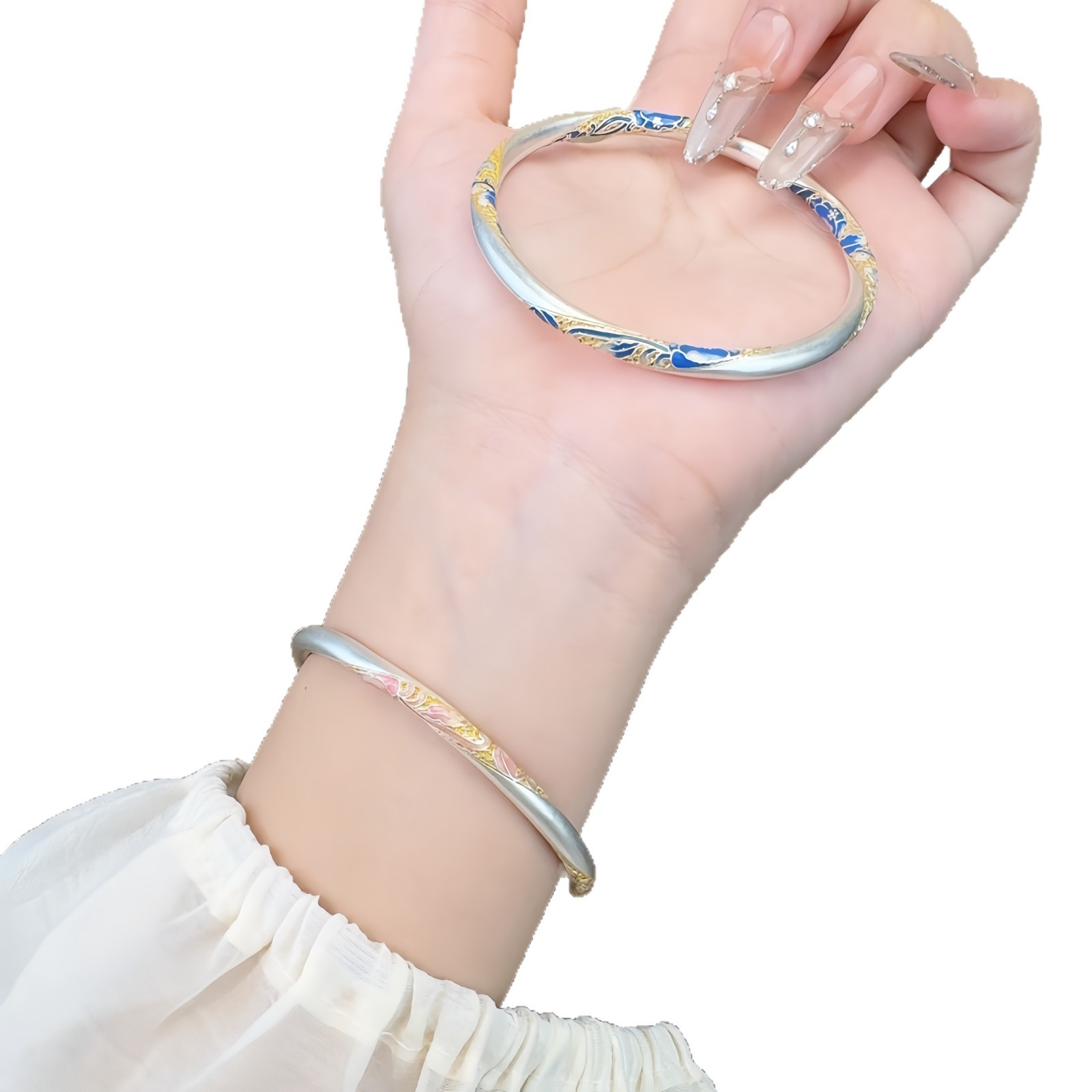 Silver-plated pure silver 999 foot silver bracelet bracelet national style enamel color drunk spring breeze women gold tracing closed