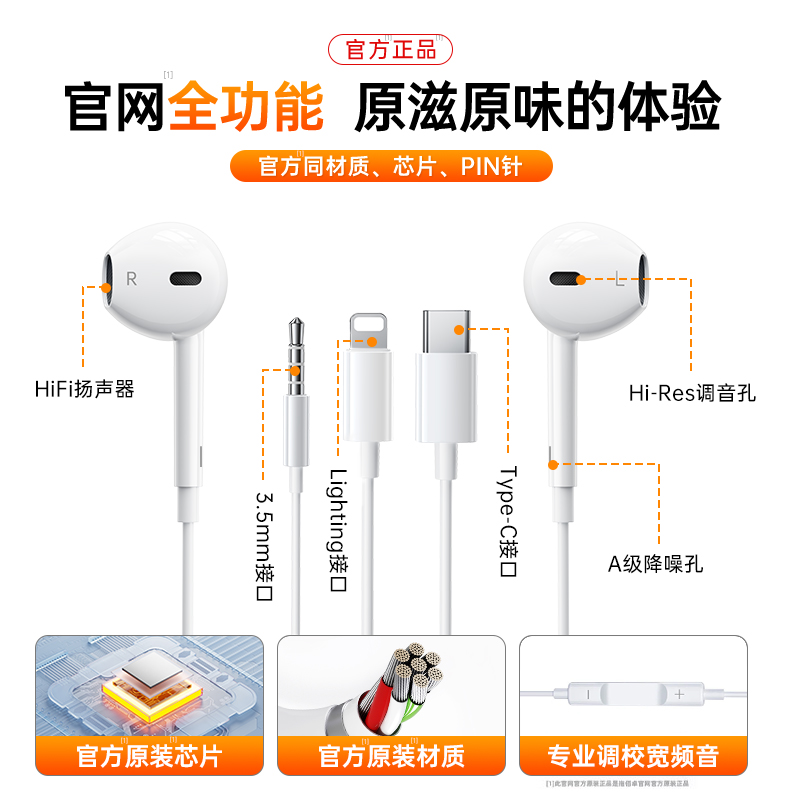 Compatible with Apple iPhone 16/15/12/11/XR 3.5mm Flat Head Apple Wired Earphones Earbuds