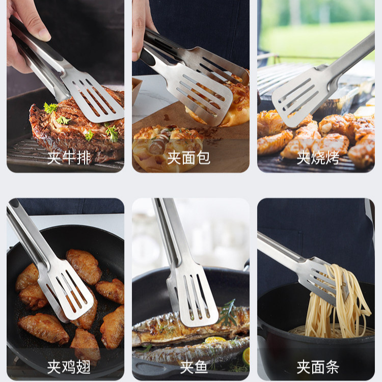 Thickened Stainless Steel Food Tongs Heat-Proof High Temperature Kitchen Steak Bread BBQ Clips Multi-Function Food Tongs