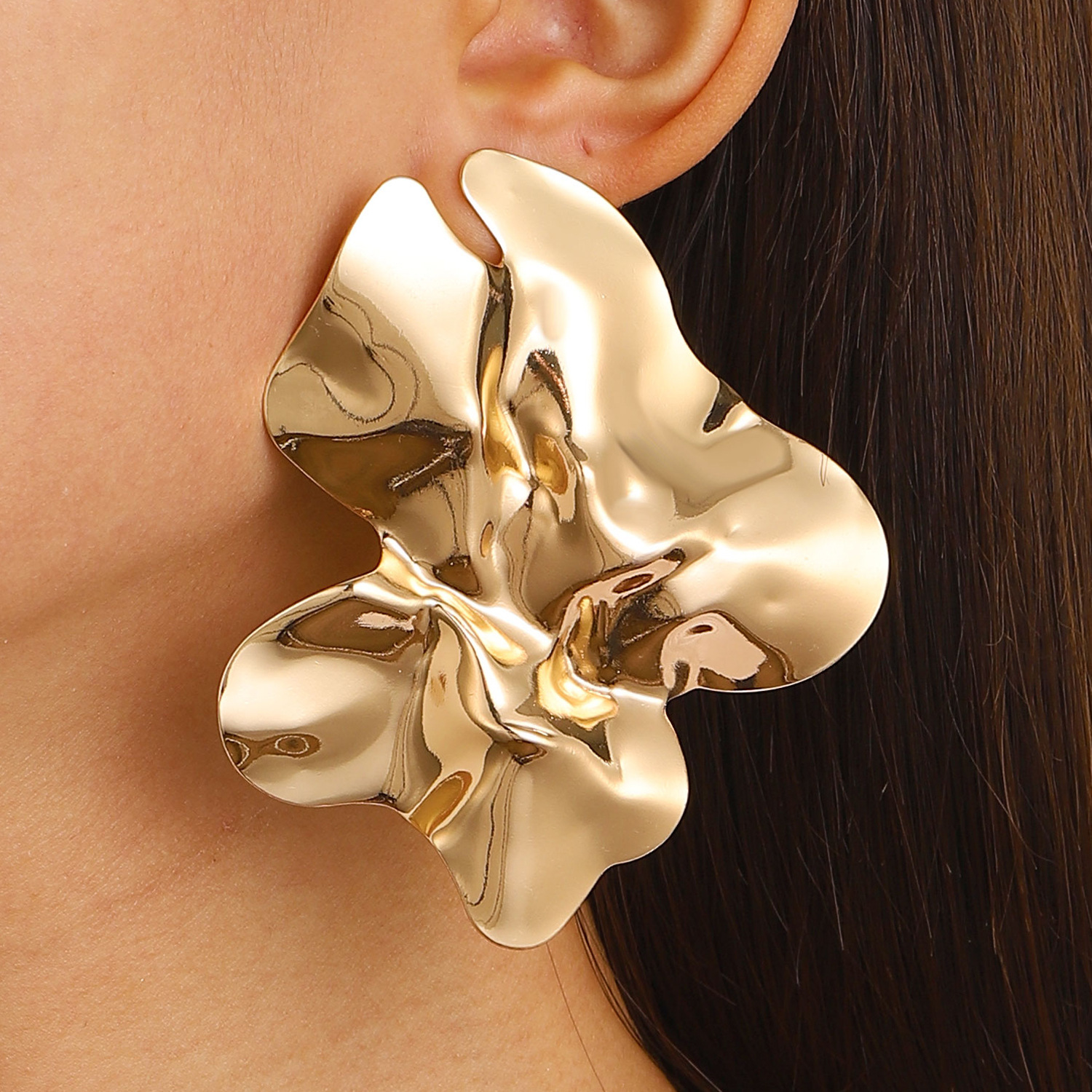 Exaggerated Metal Lava Fold Texture Stud Earrings Irregular Geometric Earrings Women