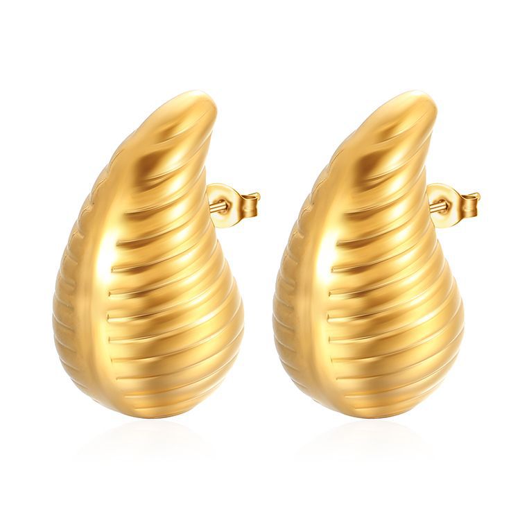Exclusive oversized teardrop hollow earrings, women's teardrop stainless steel stud earrings, plated 18K ear accessories