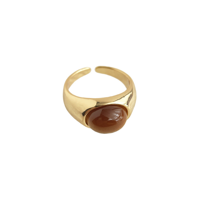 Vintage Retro Enamel Drop Zircon Ring Collection Tiger Eye Index Ring Adjustable