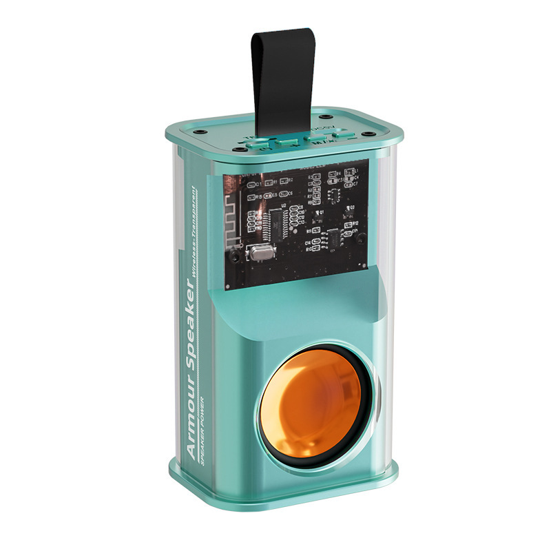 Transparent Armor Style Wireless Bluetooth Speaker Small Steel Gun Desktop Speaker Colorful Bass Portable Card Slot Speaker
