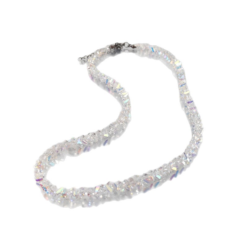 Rongshang Sparkling Multi-Faceted Glass Crystal Necklace Handmade Beaded Clavicle Chain Accessory