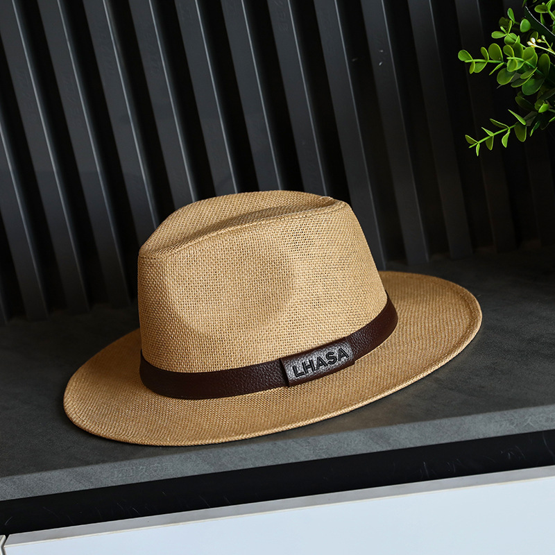 Spring/Summer New Fedora Panama Straw Woven Sun Hat Men's Belt Paper Straw Beach Hat