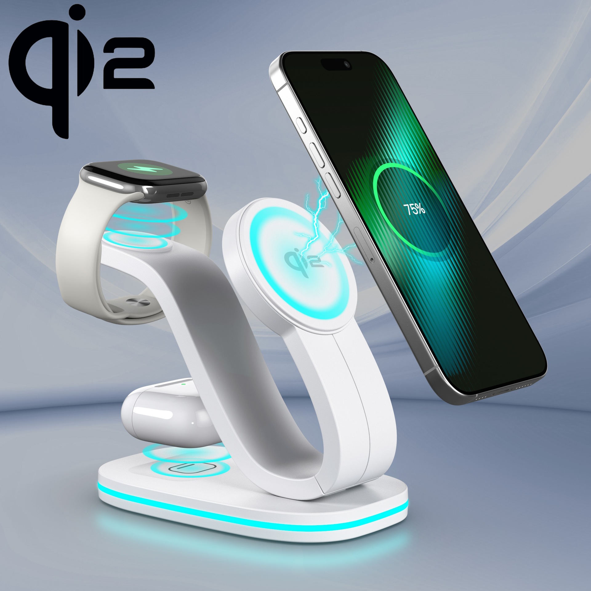 Selected QI2 Wireless Charger for Apple Phone Stand Earphone 3-in-1 MagSafe Magnetic Wireless Charger