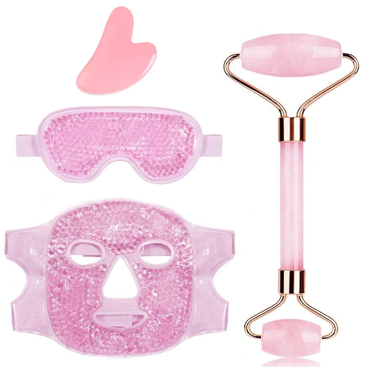 Ice Mask Set Cold and Hot Gel Light-Blocking Eye Patch Mask Eye Mask Gua Sha Board Massage Roller