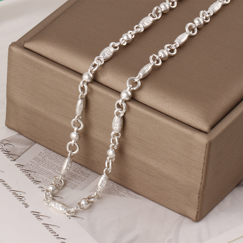 Men's Miao silver necklace imitation silver dragon pattern cloth dragon head dragon bone fox tail bamboo joint silver-plated necklace jewelry