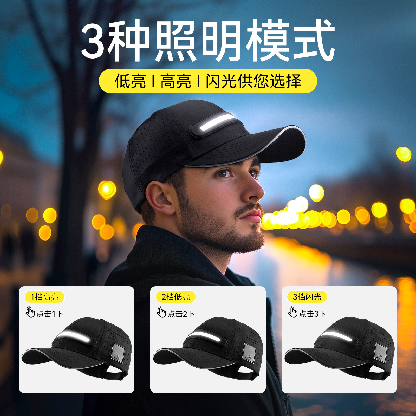 LED rechargeable strong light lighting sun hat lamp hat new private mold outdoor sports golf light-up baseball cap