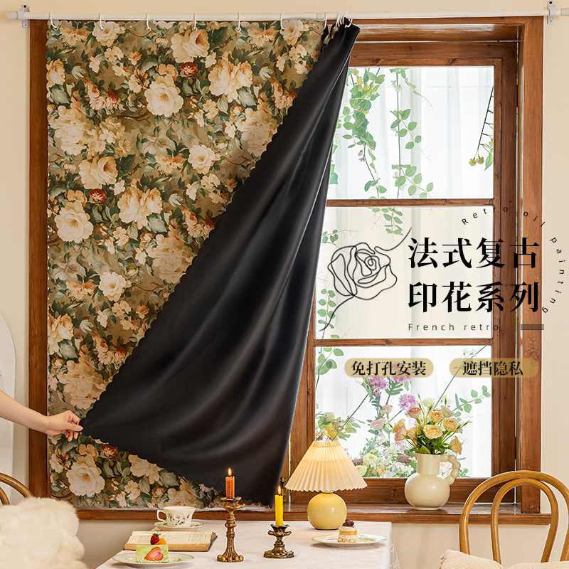 2026 new no-drill telescopic rod full blackout curtain rental room bedroom bathroom waterproof partition blocking curtain