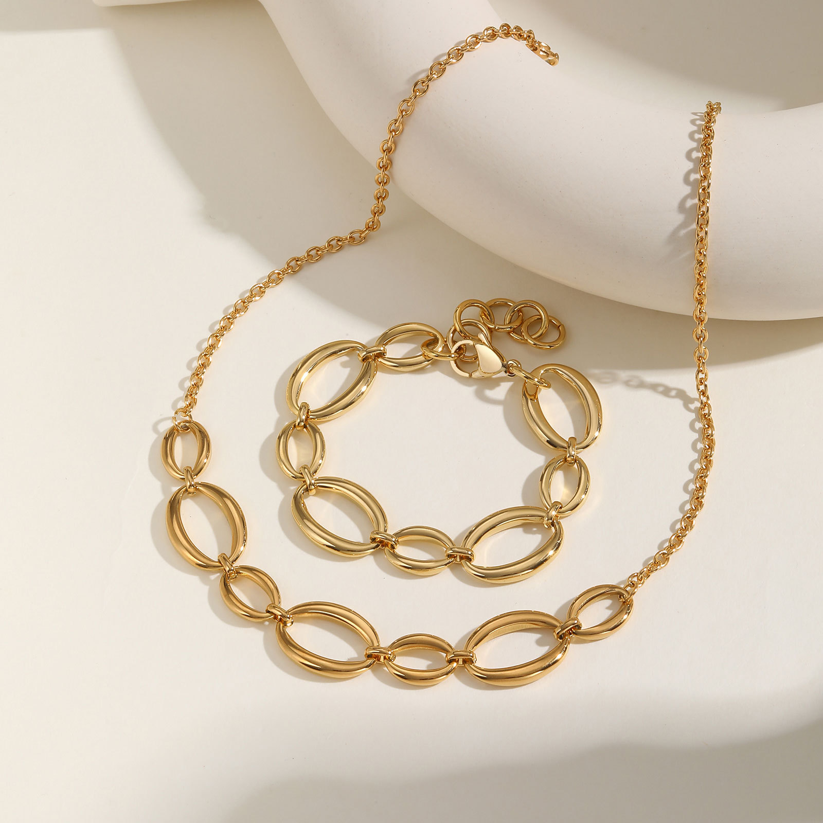 Original Huanmu Trading Women's Stainless Steel Large Chain Geometric Bracelet Gold Steel Color Simple Hand Jewelry