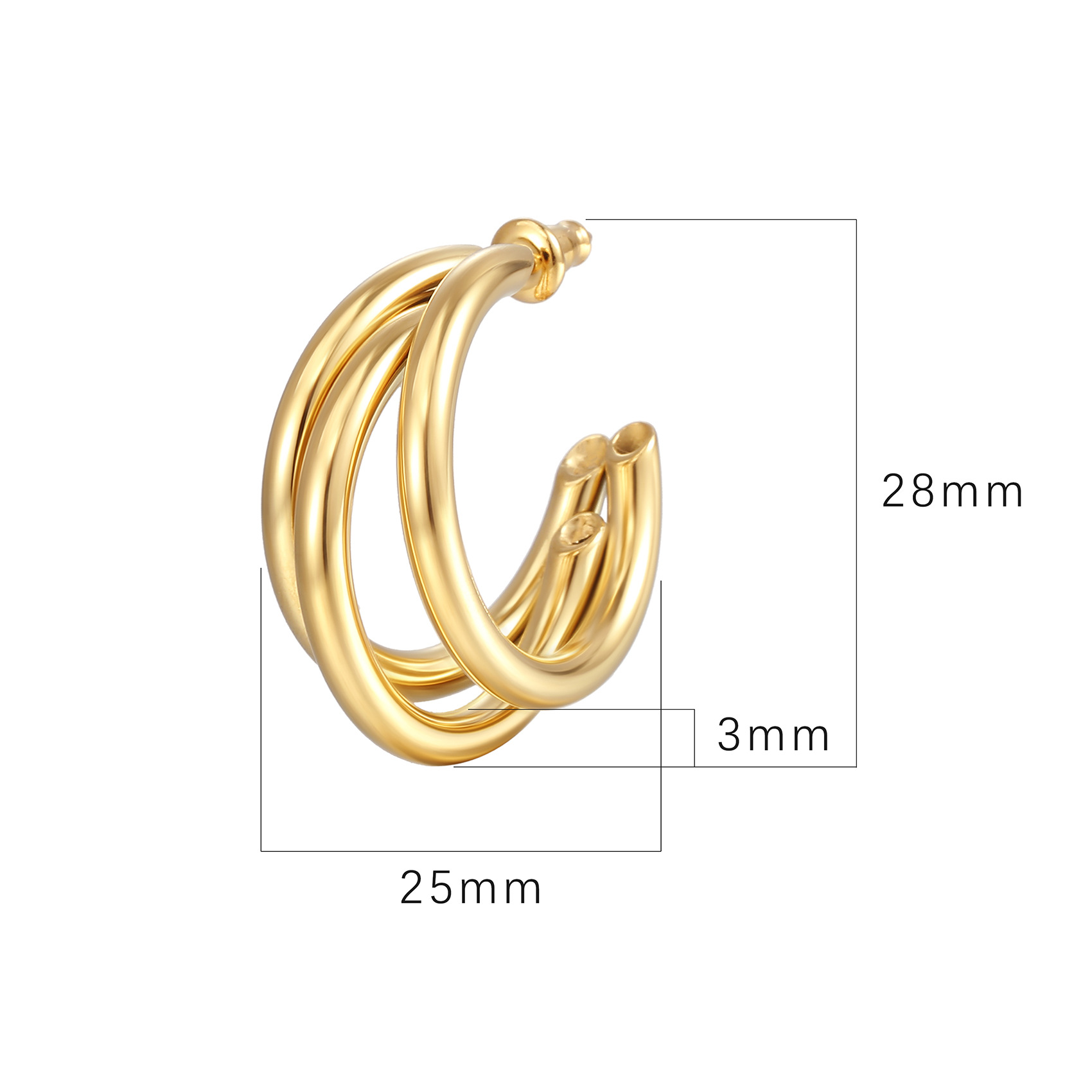 Titanium steel multi-layer C-shaped hoop earrings gold stainless steel ear clips geometric circle earrings