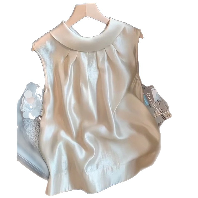 Pearl Satin Sleeveless Camisole for Women 2026 Summer New Chic Top