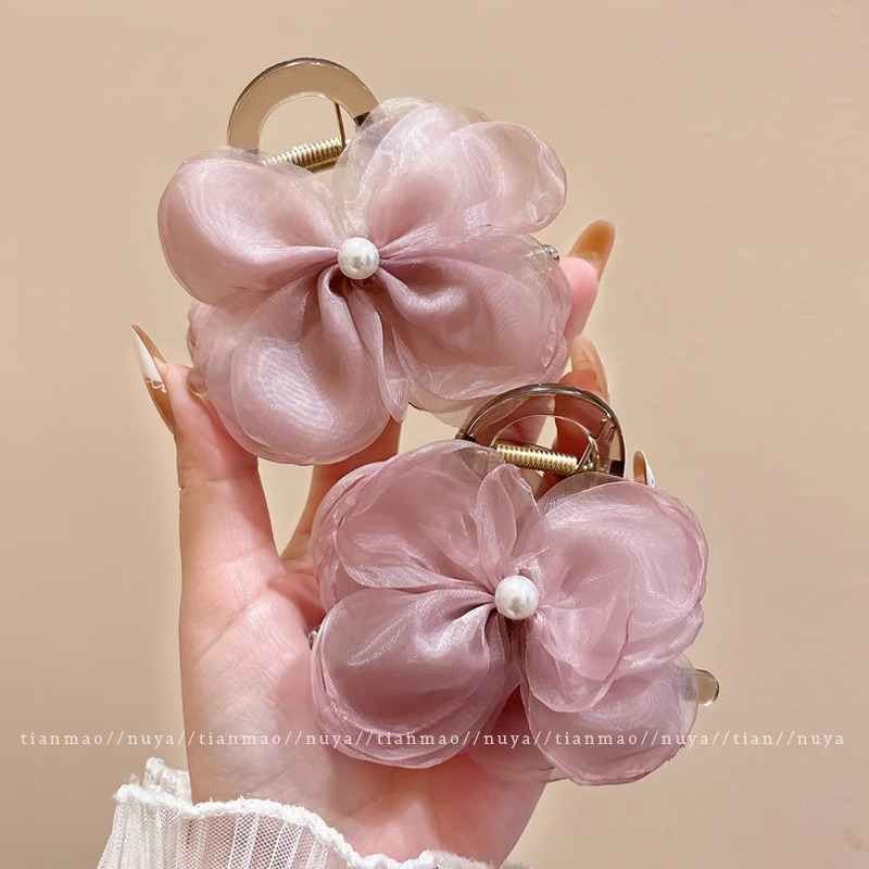 Cherry blossom half up claw clip for women 2025 new flower hair clip back of head new Chinese style shark clip