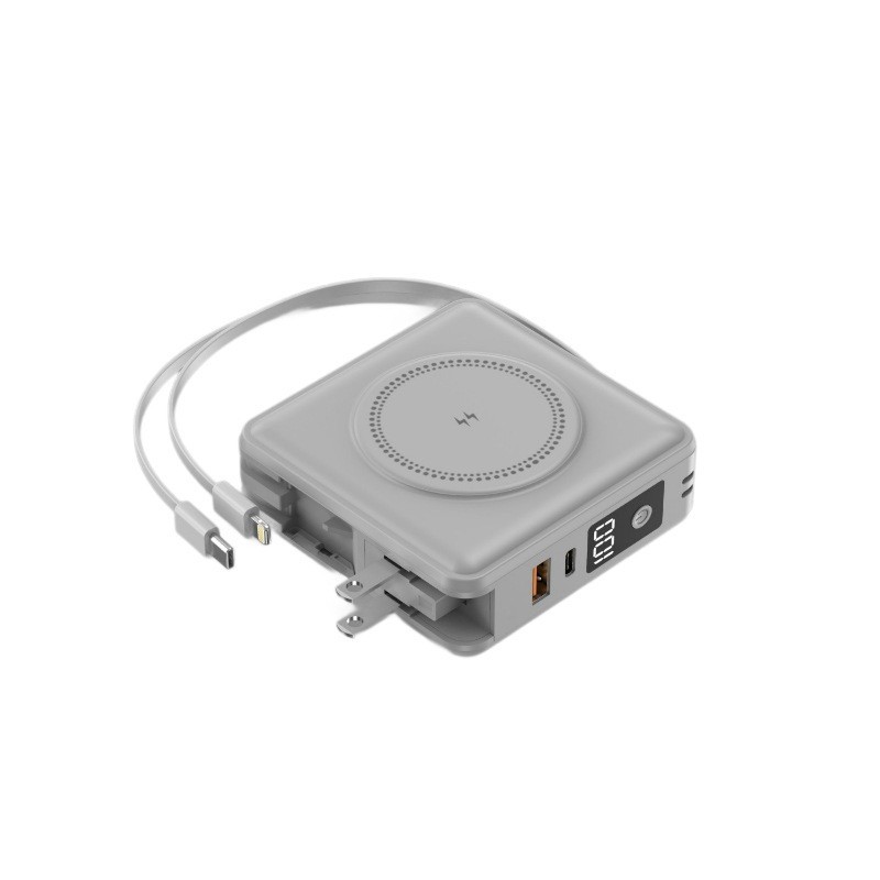 All-in-one plug fast charging wireless magnetic charging power bank PD20W dual cable 15000MA