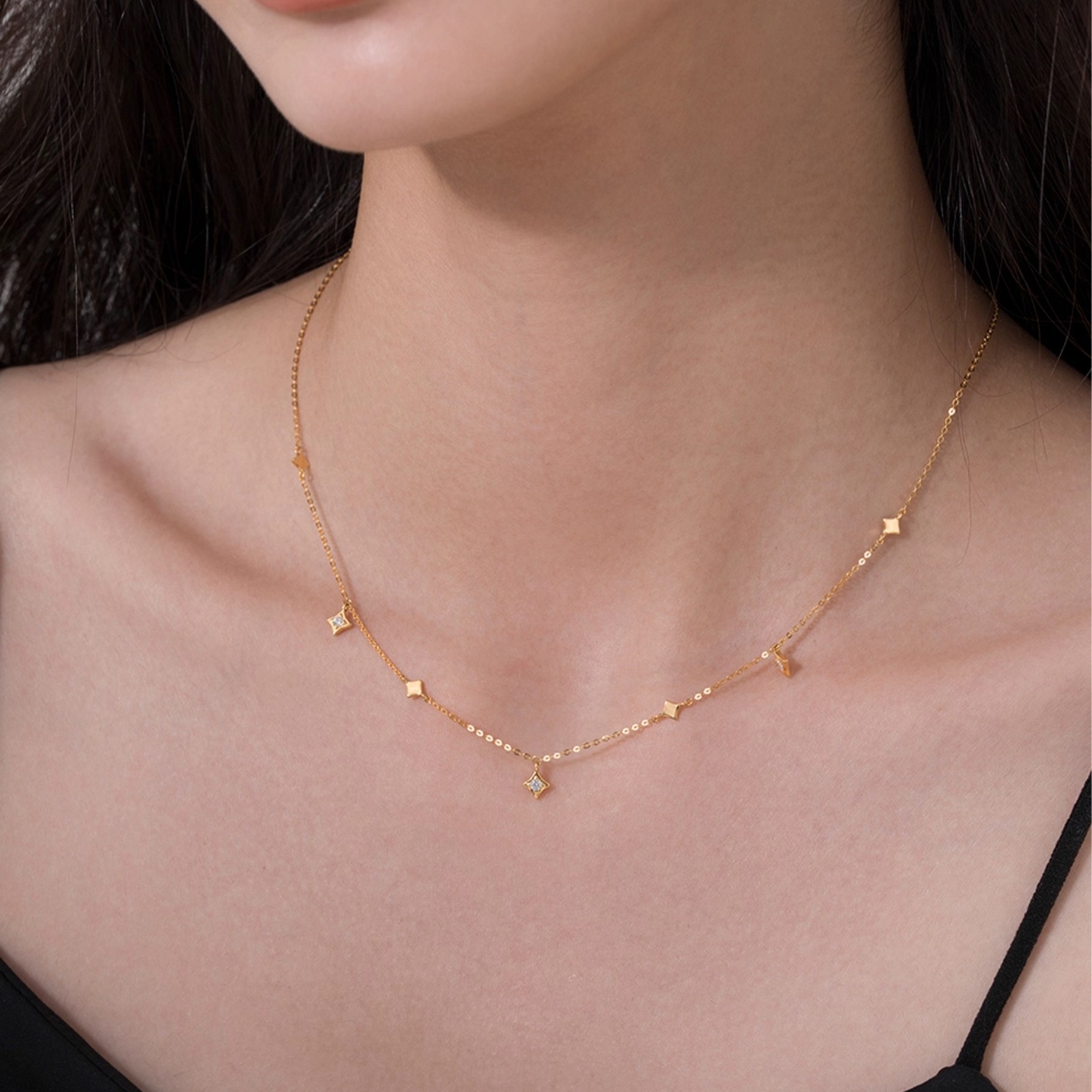 Exclusive Starry Sky Necklace Women Four-Pointed Star Collarbone Chain Sweater Chain