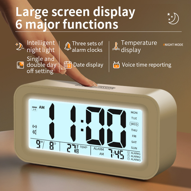 Alarm Clock Desktop Electronic Clock Touch Bedside Voice Clock Thermometer Modern Simple