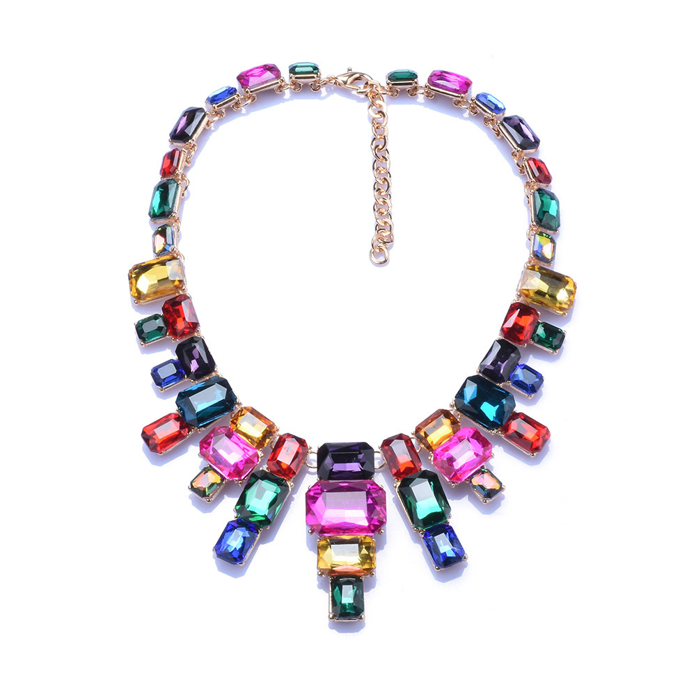 Luxury exaggerated geometric big gem necklace luxury court glass diamond clothing accessories