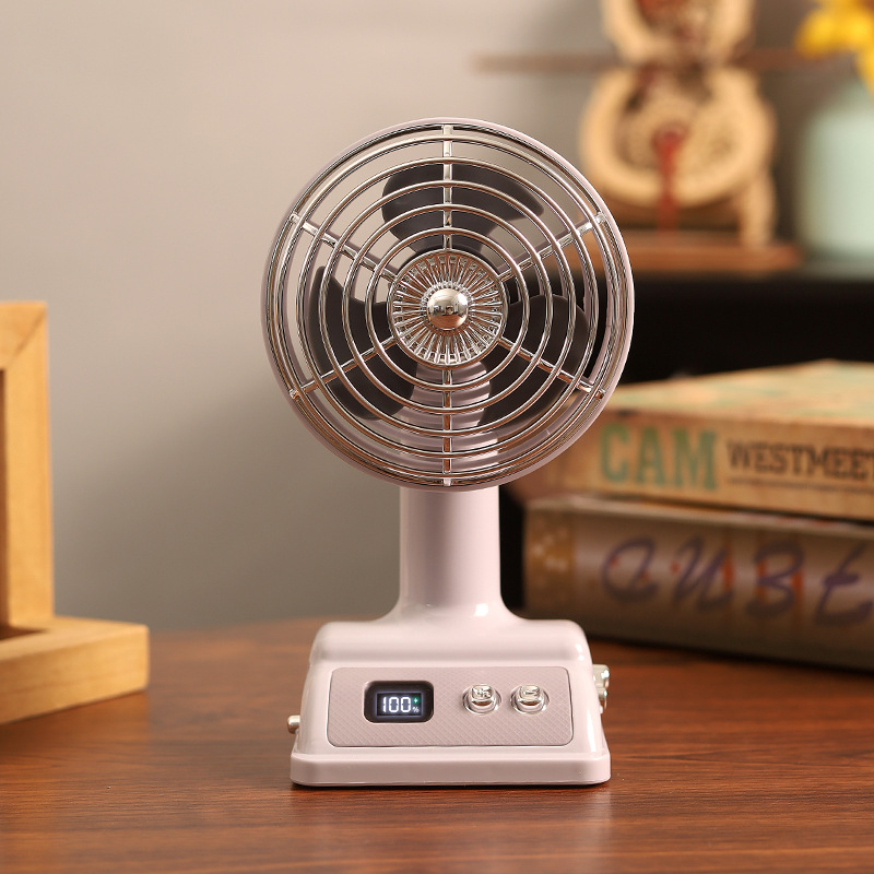 Desktop fan USB charging retro small fan summer 100-speed desktop digital display electric fan