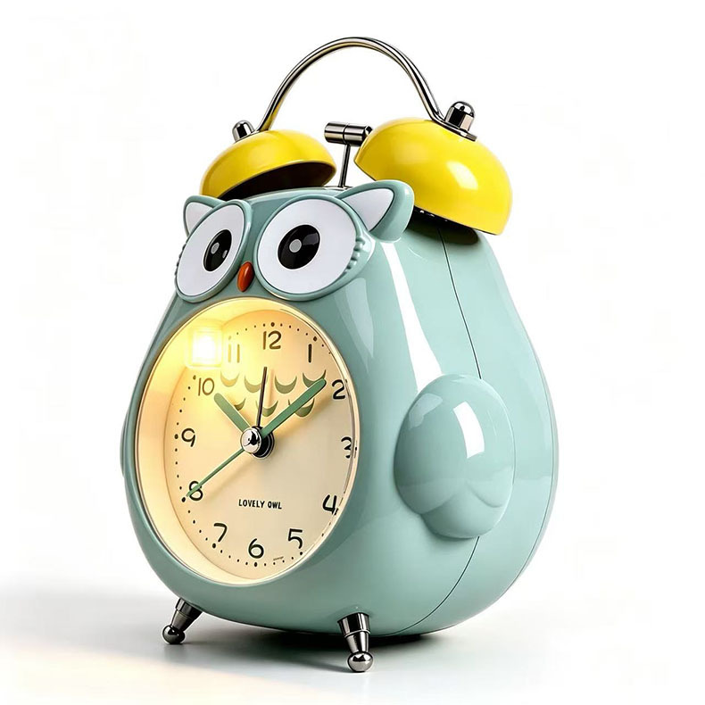Loud Ring Metal Mini Alarm Clock, Cartoon Student Children's Special, Night Light Silent Bedside Owl