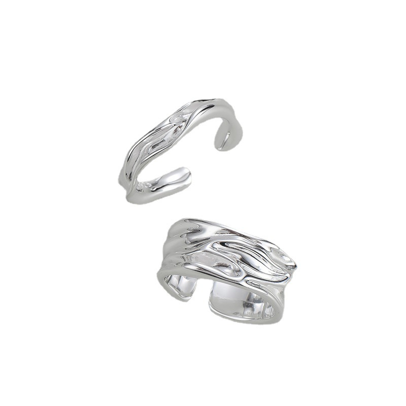 925 silver texture flowing irregular stream texture ring INS style simple ring