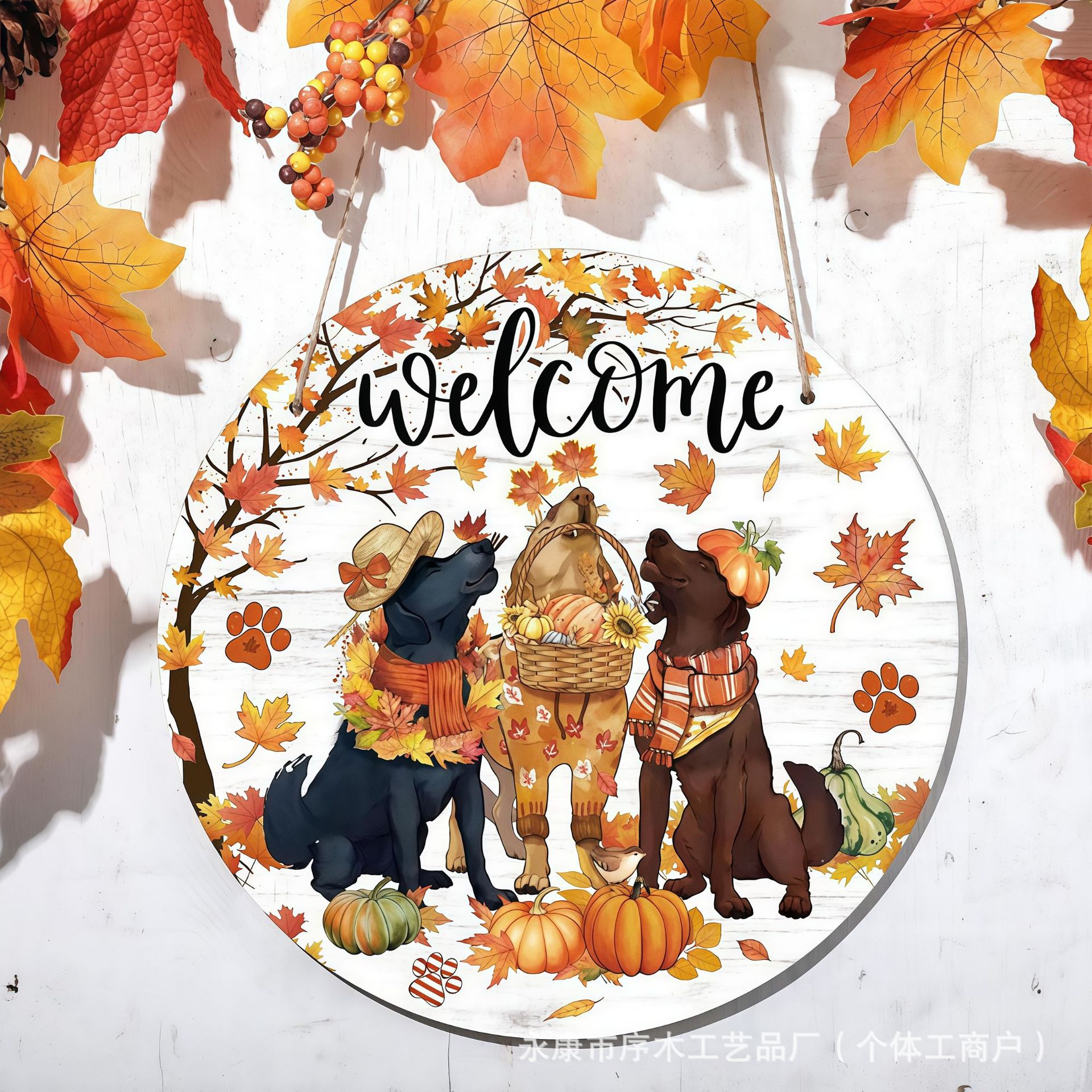 Autumn Thanksgiving Flat Print Wooden Pumpkin Wreath Harvest Festival Courtyard Decoration Craft
