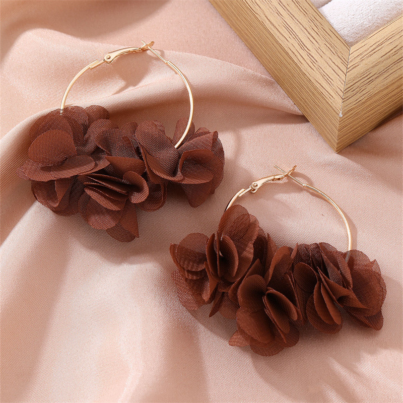 EZ2949 Accessory Sweet Geometric Cloth Flower Earrings Alloy Large Circle Earrings Drop Women