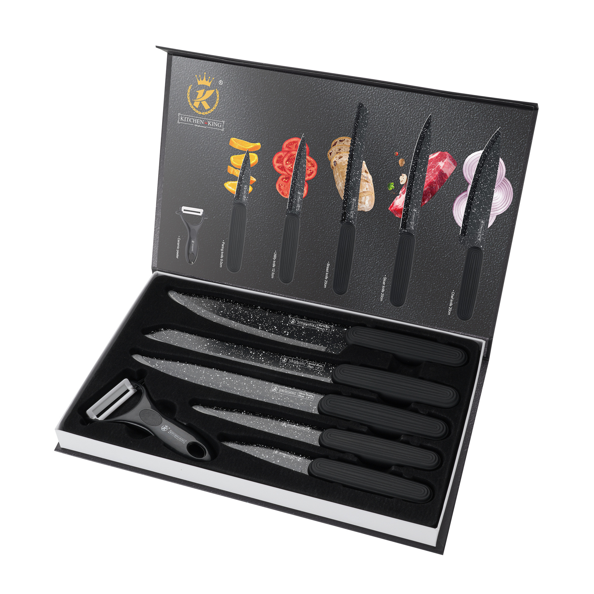 Knife Full Set Black Blade Knife Set Household Vegetable Knife Kitchen Knife Six-Piece Stainless Steel Knife