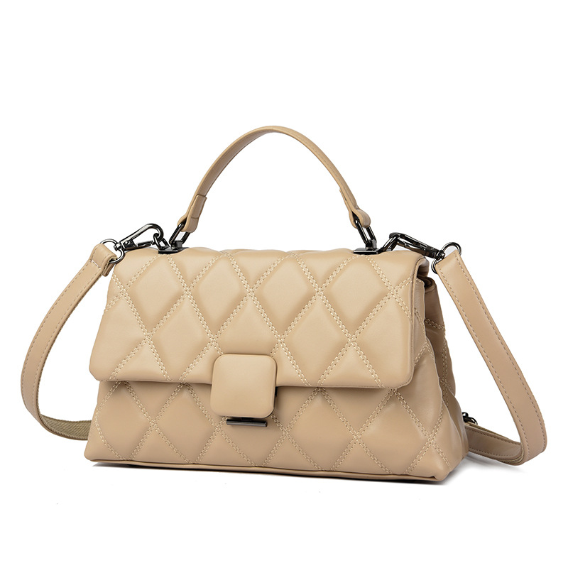Diamond Stitch Embroidery Bag Women's 2025 New Casual Crossbody Bag Simple Soft Leather Handbag