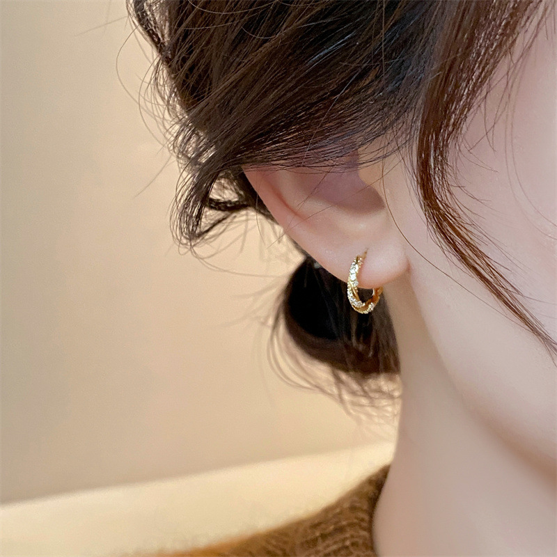 Circle Zircon Earrings 2024 New Niche Unique Earrings for Women Gold Plain Circle Ear Cuff Ear Hoops
