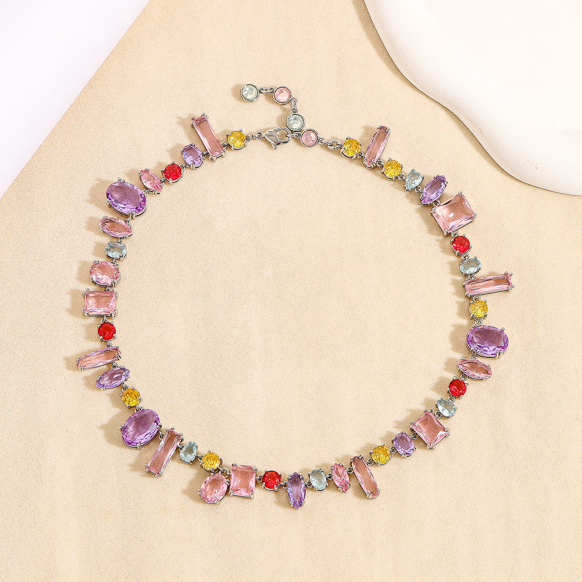 Set micro-set zircon necklace bracelet s925 silver needle earrings colorful